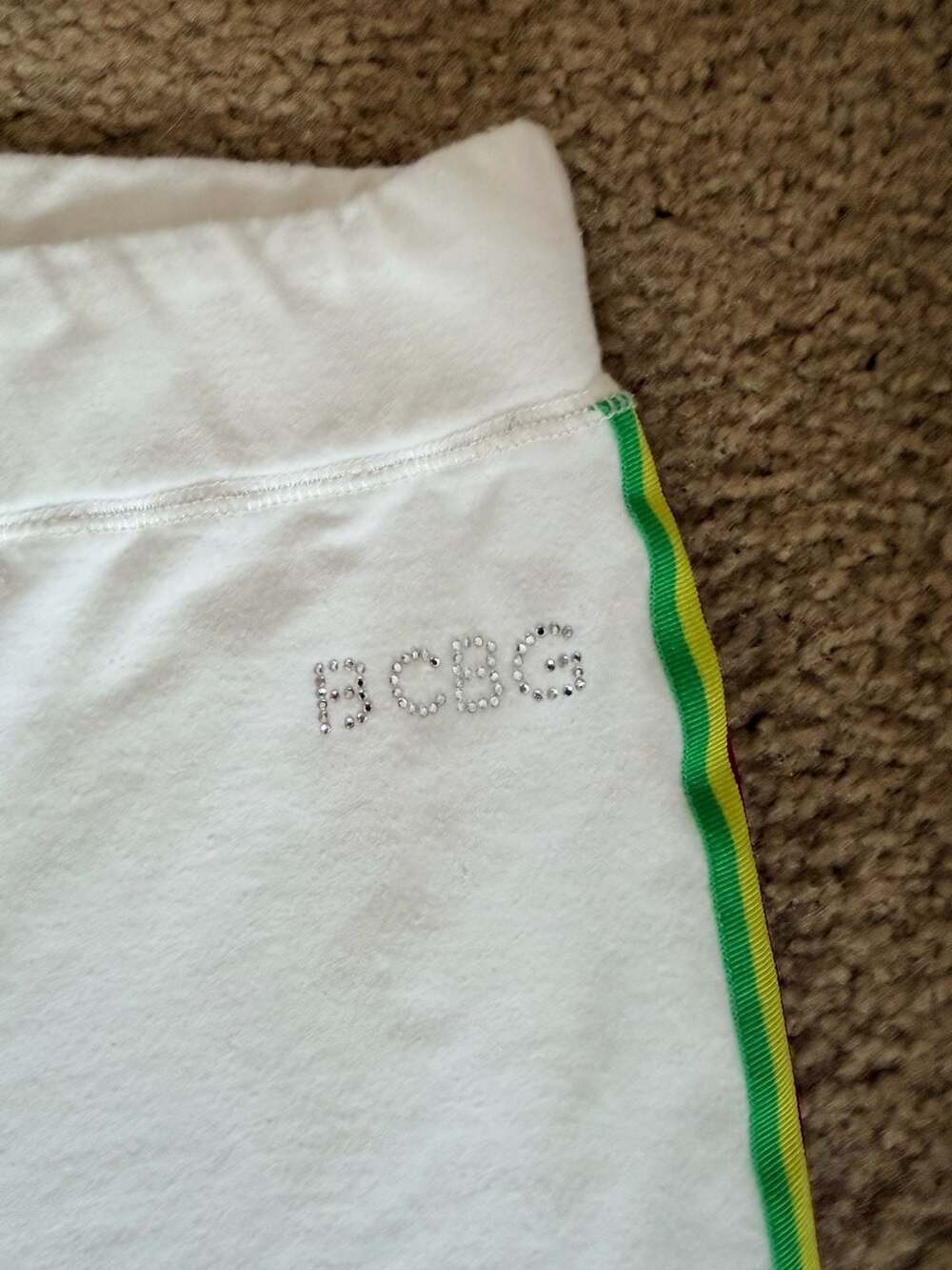 BCBGMAXAZRIA White Rainbow Stripe Rhinestone Logo Sweatpants Size S - Picture 5 of 9